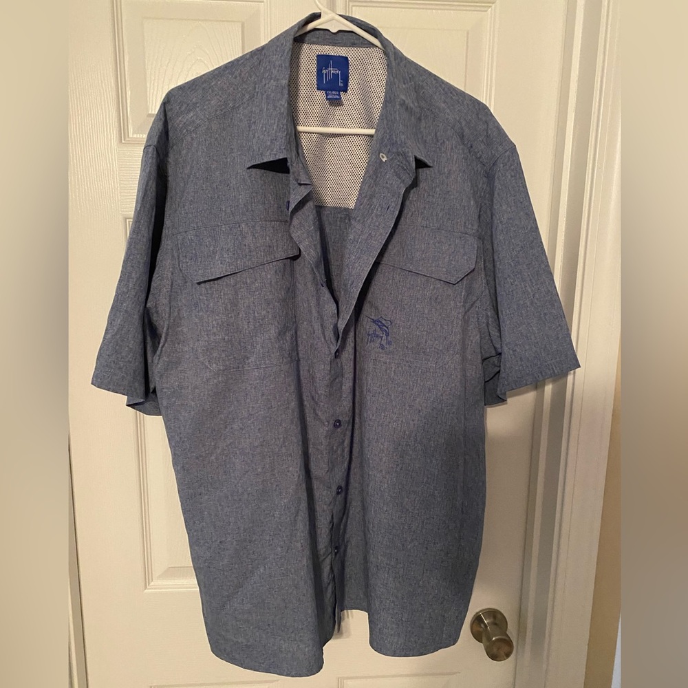 Guy Harvey denim blue button down shirt XXL